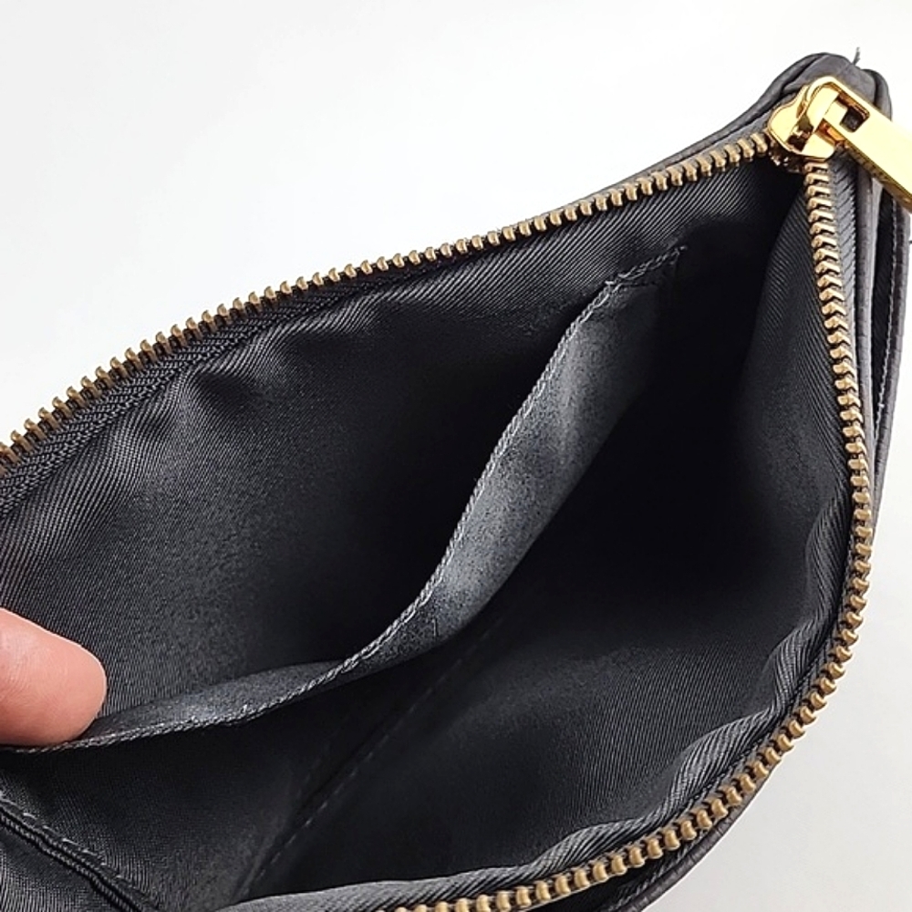 Love & Lore Wristlet Clutch Dark Grey Gold Tone Hardware Top Zip Closure - Picture 12 of 16